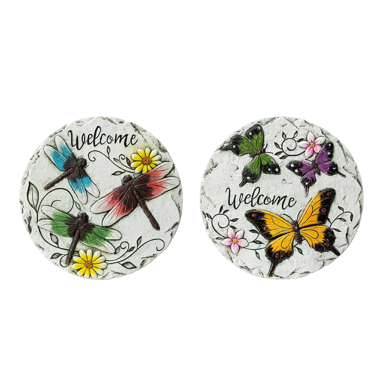 Glitzhome&#xAE; 9.75&#x22; Butterflies &#x26; Dragonflies Patterned Cement Stepping Stones Set